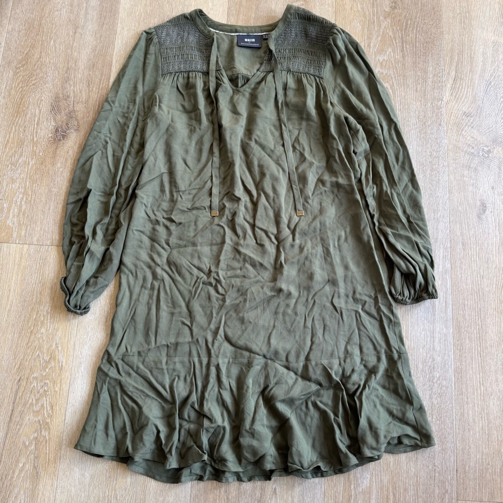 Maeve Anthropologie Olive Green Long Sleeve Dress